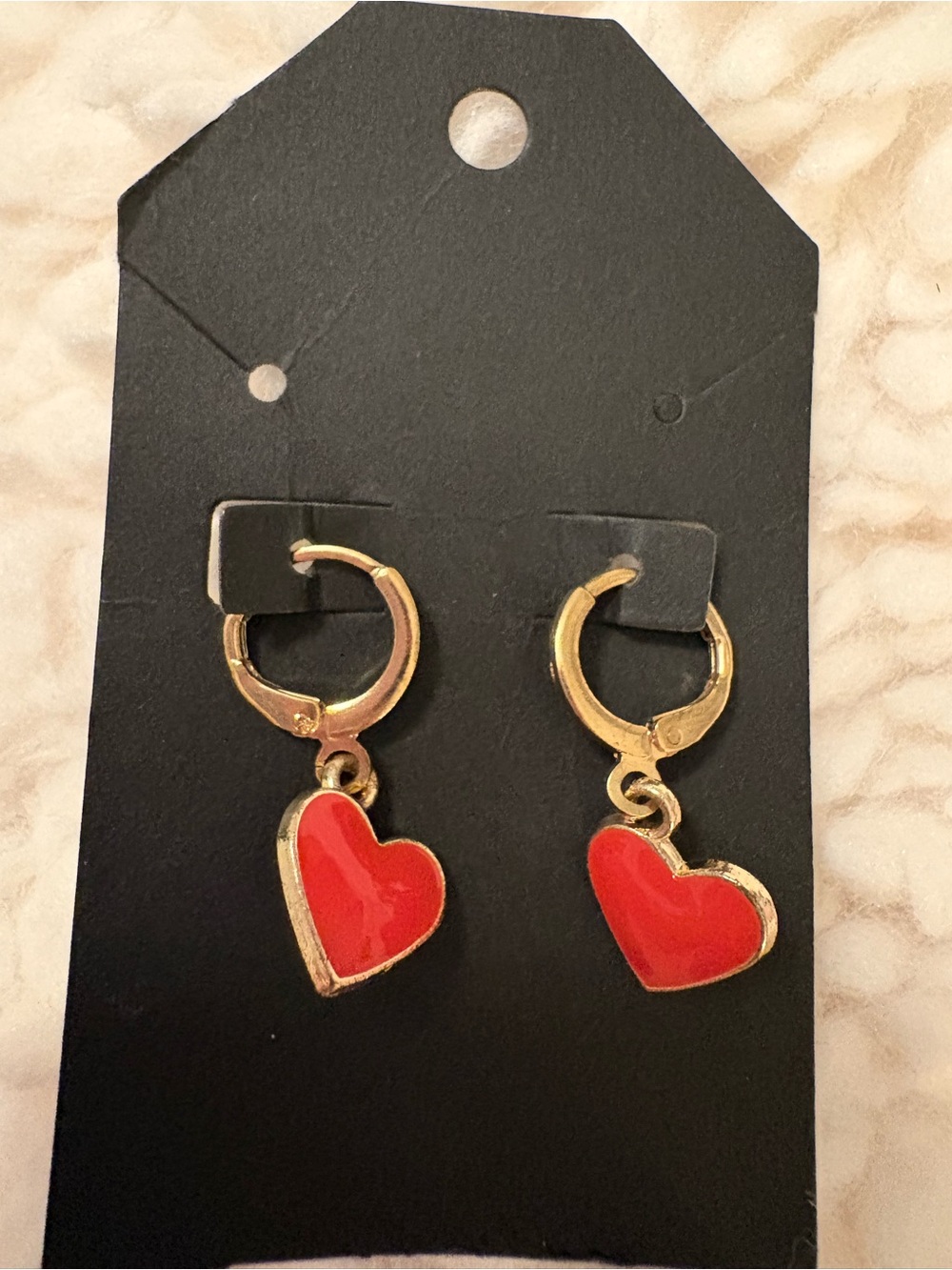 Gold Plated Red Heart Huggie Hoop Earrings | Enamel Dangle